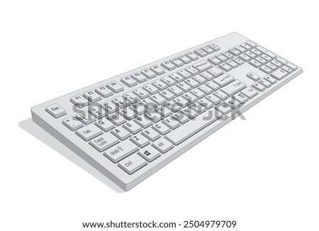 Computer Keyboard 3d view in color light gray, realistic vector illustration isolated on white background, eps