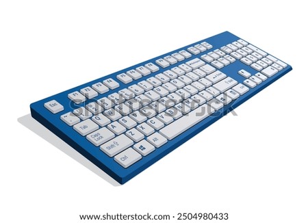 Computer Keyboard 3d view in color blue and white realistic vector illustration isolated on white background, eps