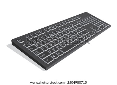 Computer Keyboard 3d view in color black, realistic vector illustration isolated on white background, eps