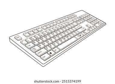 Computer Keyboard 3d view outline vector illustration isolated on white background, eps