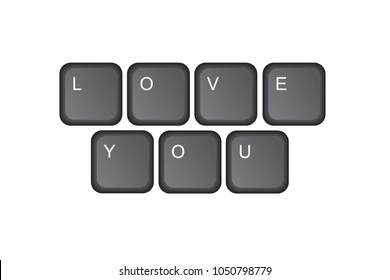 computer keyboard arranged is the "LOVE YOU" word on white background, vector, illustration.