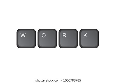 computer keyboard arranged is the "WORK" word on white background, vector, illustration.