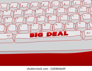 Teclado de computadora con texto de Big Deal. Cierre de una pieza de dispositivo electrónico de computadora, teclado numérico.