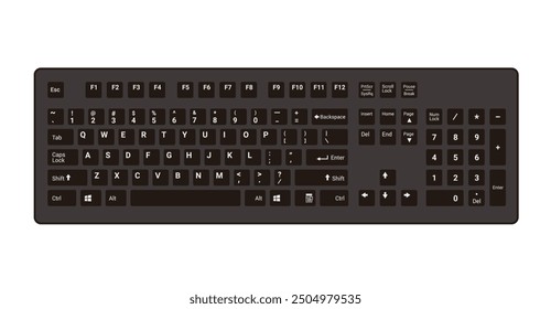 Computer Keyboard in Black Color Vector Illustration isolated on white background, eps