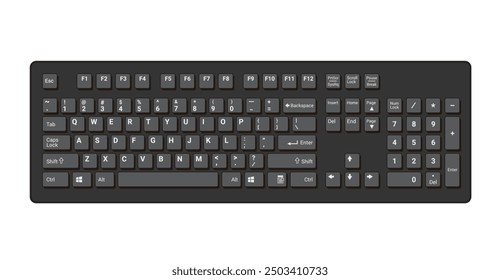 Computer Keyboard in Black and Dark Grey Color Vector Illustration isolated on white background, eps