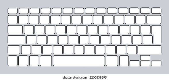 Computer keyboard with black outline. White keyboard entry set without letters and numbers. Vector isolated mockup. Bright buttons. Vector illustration.