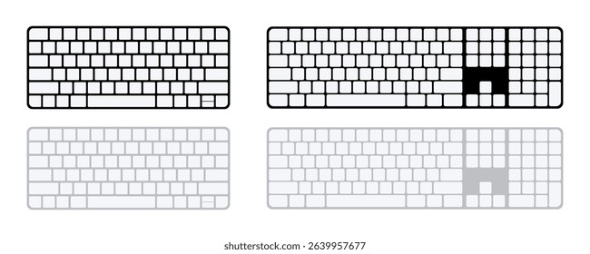Computer keyboard blank buttons vector collection. Flat keyboard mockup set with empty keys