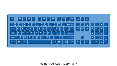 Computer Keyboard in Blue Color Vector Illustration isolated on white background, eps