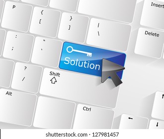 Computer keyboard - blue key Solution, close-up with a mouse over.