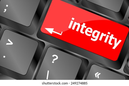 A computer keyboard with blue keys spelling integrity, Learn