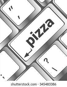 Computer keyboard with blue pizza word on enter key, vector illustration