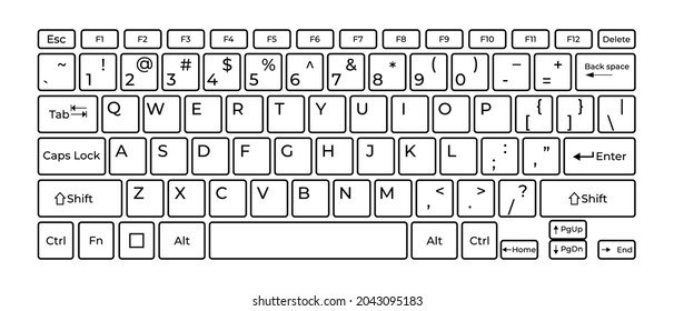 Computer keyboard button layout template with letters for graphic use. Vector illustration