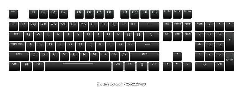 Computer keyboard button layout template with letters for graphic use. Modern computer keyboard. Vector illustration