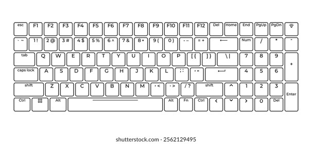 Computer keyboard button layout template with letters for graphic use. Modern computer keyboard. Vector illustration