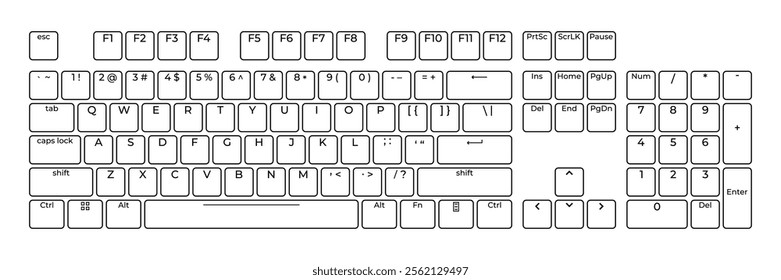 Computer keyboard button layout template with letters for graphic use. Modern computer keyboard. Vector illustration