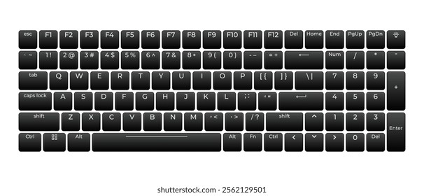 Computer keyboard button layout template with letters for graphic use. Modern computer keyboard. Vector illustration