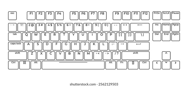 Computer keyboard button layout template with letters for graphic use. Modern computer keyboard. Vector illustration