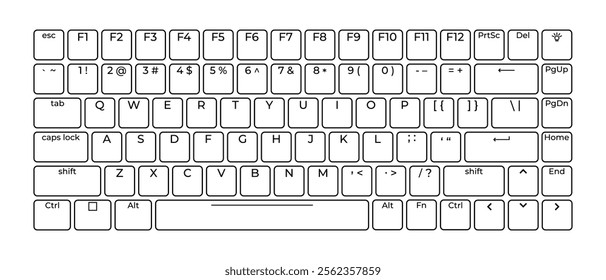 Computer keyboard button layout template with letters for graphic use. Modern computer keyboard. Vector illustration