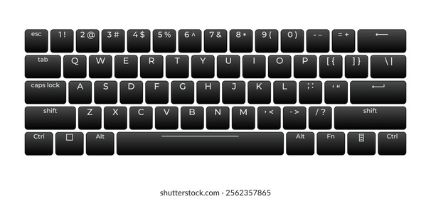 Computer keyboard button layout template with letters for graphic use. Modern computer keyboard. Vector illustration