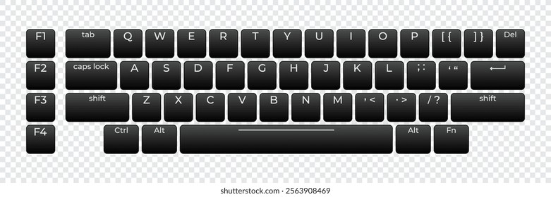 Computer keyboard button layout template with letters for graphic use. Modern computer keyboard. Vector illustration