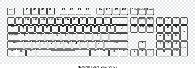 Computer keyboard button layout template with letters for graphic use. Modern computer keyboard. Vector illustration