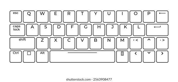 Computer keyboard button layout template with letters for graphic use. Modern computer keyboard. Vector illustration