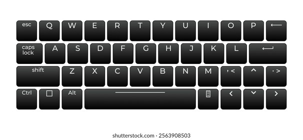 Computer keyboard button layout template with letters for graphic use. Modern computer keyboard. Vector illustration