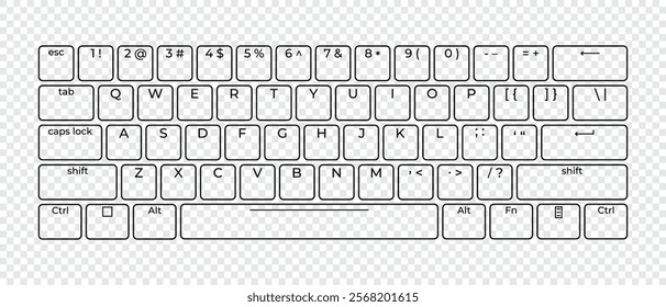 Computer keyboard button layout template with letters for graphic use. Modern computer keyboard. Vector illustration