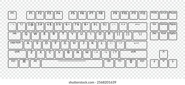 Computer keyboard button layout template with letters for graphic use. Modern computer keyboard. Vector illustration