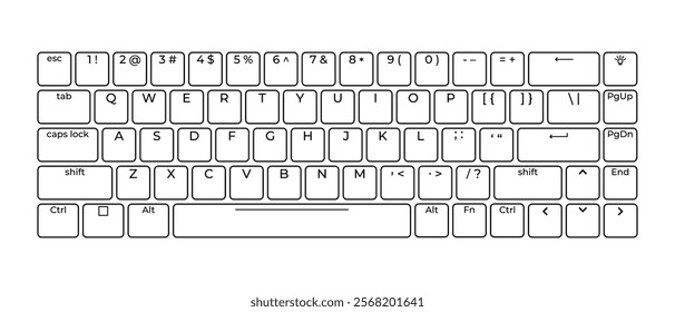 Computer keyboard button layout template with letters for graphic use. Modern computer keyboard. Vector illustration