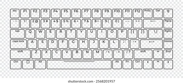 Computer keyboard button layout template with letters for graphic use. Modern computer keyboard. Vector illustration