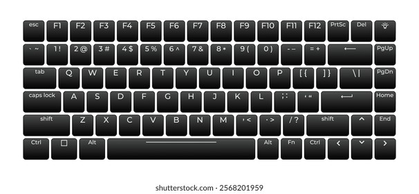 Computer keyboard button layout template with letters for graphic use. Modern computer keyboard. Vector illustration