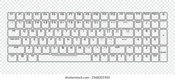 Computer keyboard button layout template with letters for graphic use. Modern computer keyboard. Vector illustration