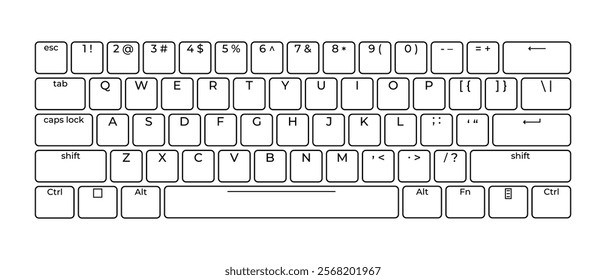 Computer keyboard button layout template with letters for graphic use. Modern computer keyboard. Vector illustration