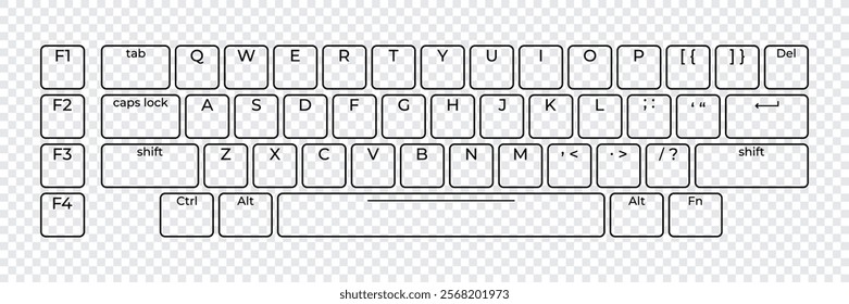 Computer keyboard button layout template with letters for graphic use. Modern computer keyboard. Vector illustration