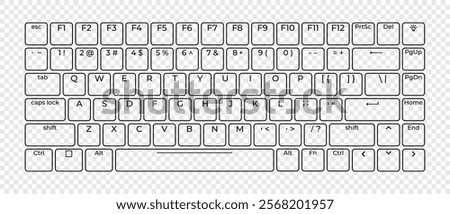 Computer keyboard button layout template with letters for graphic use. Modern computer keyboard. Vector illustration