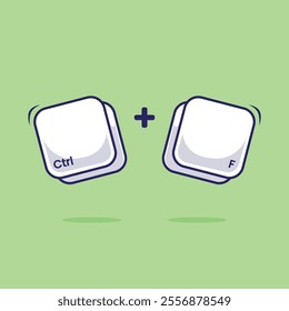 Computer keyboard combination icon, mascot, symbol Ctrl F shortcut illustration. Work efficient innovation technology on computer program