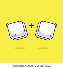 Computer keyboard combination shortcut Ctrl E icon, mascot or symbol illustration for fast writing technology program on programming