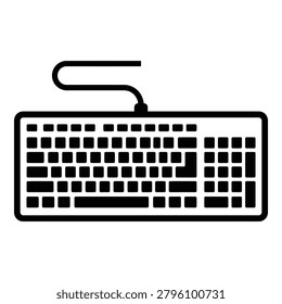 Computer keyboard with corded mouse on a white background icon