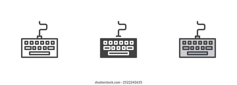 Computer keyboard different style icon set. Line, glyph and filled outline colorful version, outline and filled vector sign. Symbol, logo illustration. Vector graphics