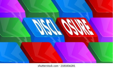 Computer Keyboard with Disclosure text. Close-up of an electronic Computer Device part, keypad.