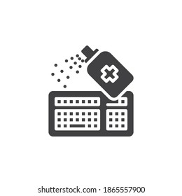 Computer keyboard disinfection vector icon. filled flat sign for mobile concept and web design. Keyboard and sanitizer spray glyph icon. Symbol, logo illustration. Vector graphics