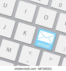 Computer keyboard with e-mail key. Send Email Button on Keyboard. Email concepts, with message on computer keyboard. Keyboard with a blue key with the Thumb's e-mail icon