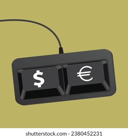 Computer keyboard with euro and dollar buttons