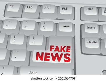 Teclado de computadora con texto de noticias falsas. Cierre de una pieza de dispositivo electrónico de computadora, teclado numérico.