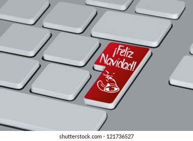 Computer keyboard with "Feliz Navidad" button