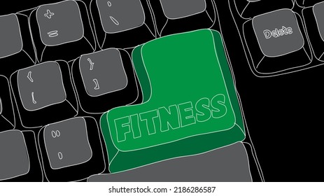 Computer Keyboard with Fitness text. Close-up of an electronic Computer Device part, keypad.