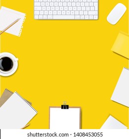 Computer Keyboard Frame Isolated Yellow Background With Gradient Mesh, Vector Illustration