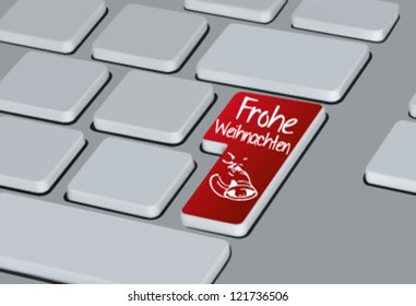 Computer keyboard with "Frohe Weihnachten" button