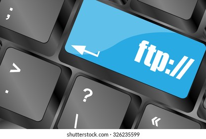 Computer keyboard with ftp key, technology background, vector illustration